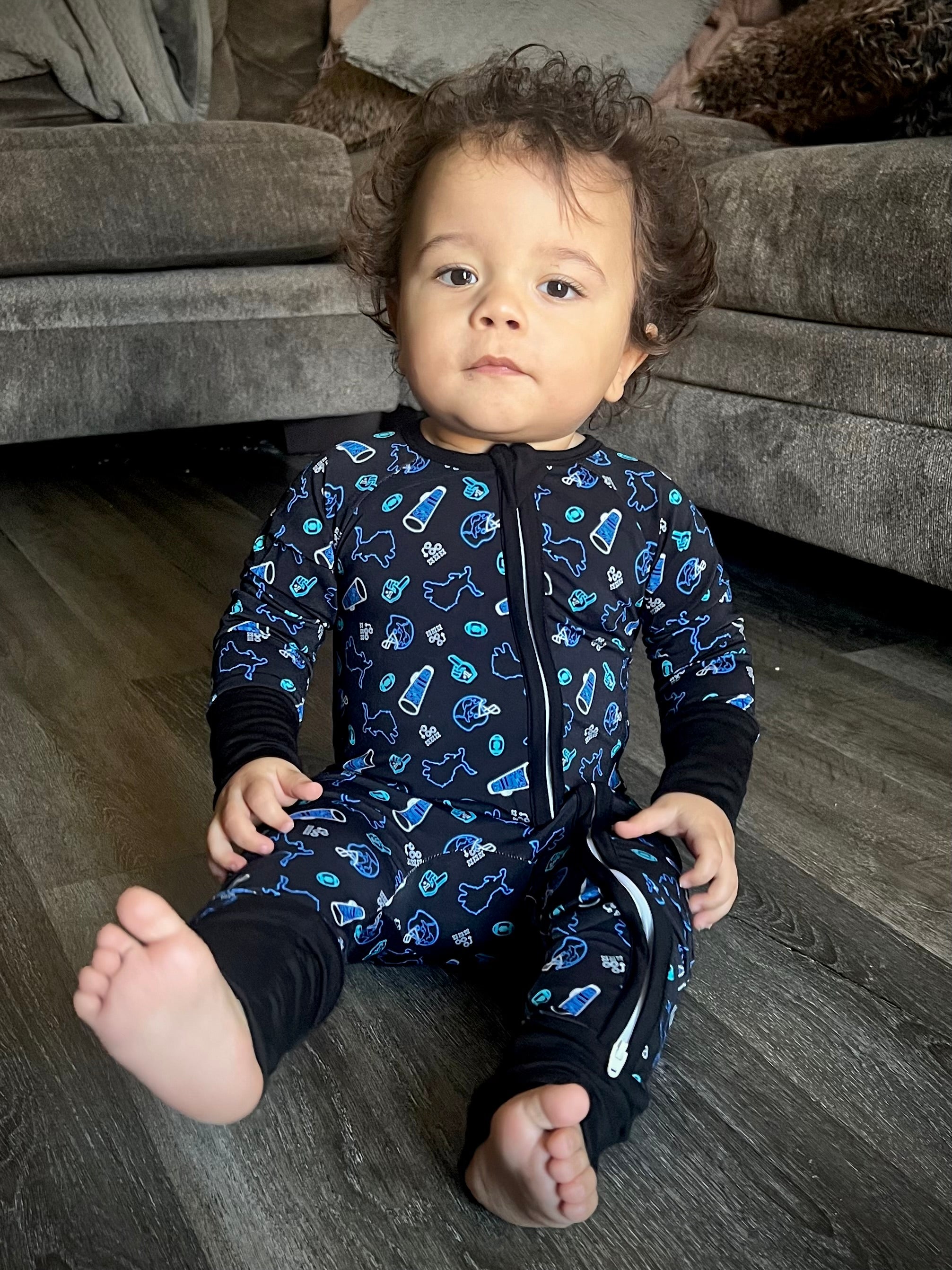 Detroit Lions Neon Lights Pajamas | Bamboo Cotton Zipper PJs | Sizes NB to 2T