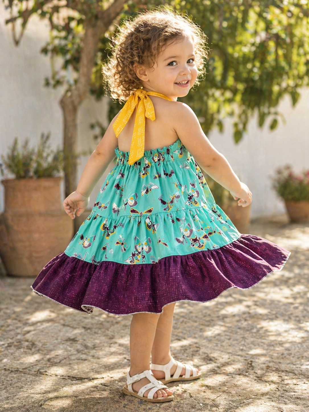 Lola OOAK Aqua & Purple Moth Dress — Size 2T