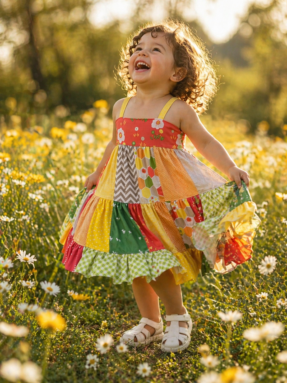 Fawn OOAK Patchwork Tiered Sundress - Size 2T