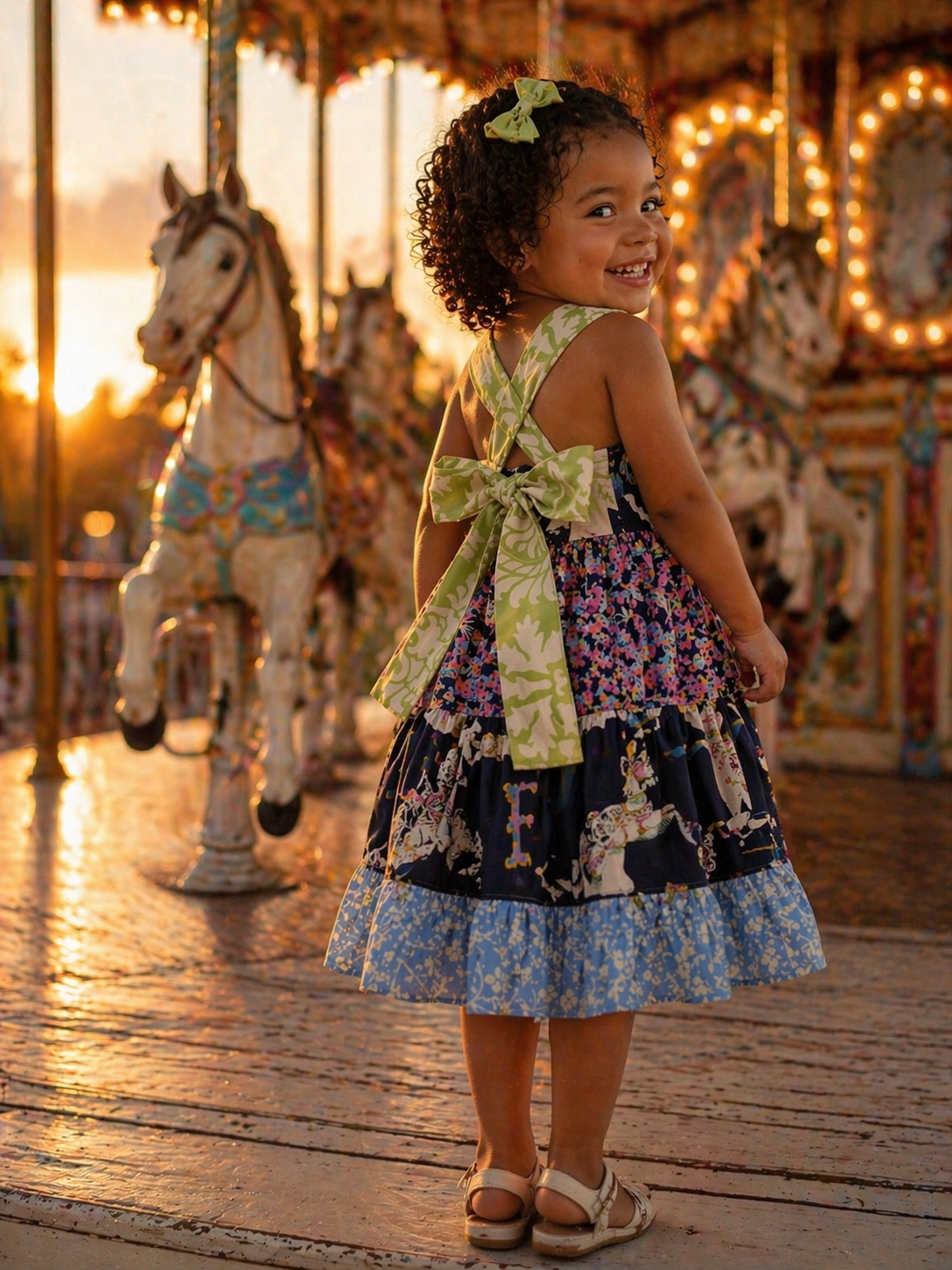 Ginger OOAK Whimsical Carousel Tiered Dress - Size 2T