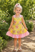 Lola OOAK Botanical Floral & Pink Polka Dot Dress — Size 3T