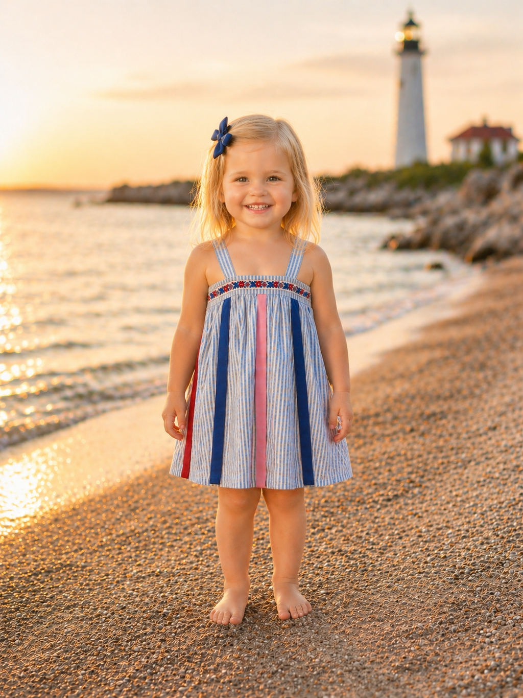 Hattie OOAK Blue Ticking Stripe Heirloom Dress - Size 2T