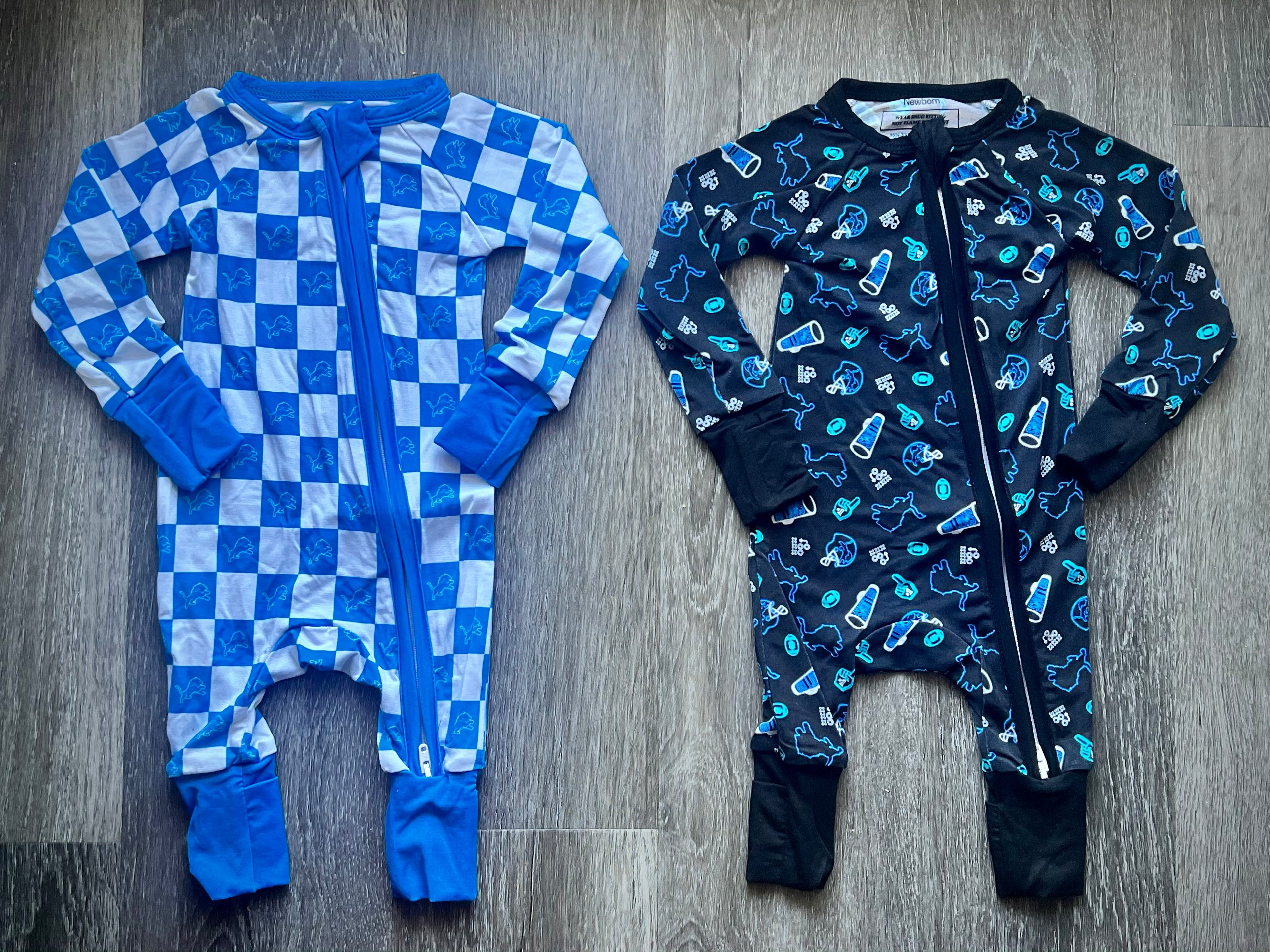 Detroit Lions Neon Lights Pajamas | Bamboo Cotton Zipper PJs | Sizes NB to 2T