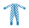 Flat lay rendering of Detroit Lions check print zipper pajamas in bamboo cotton, sizes NB to 5T.