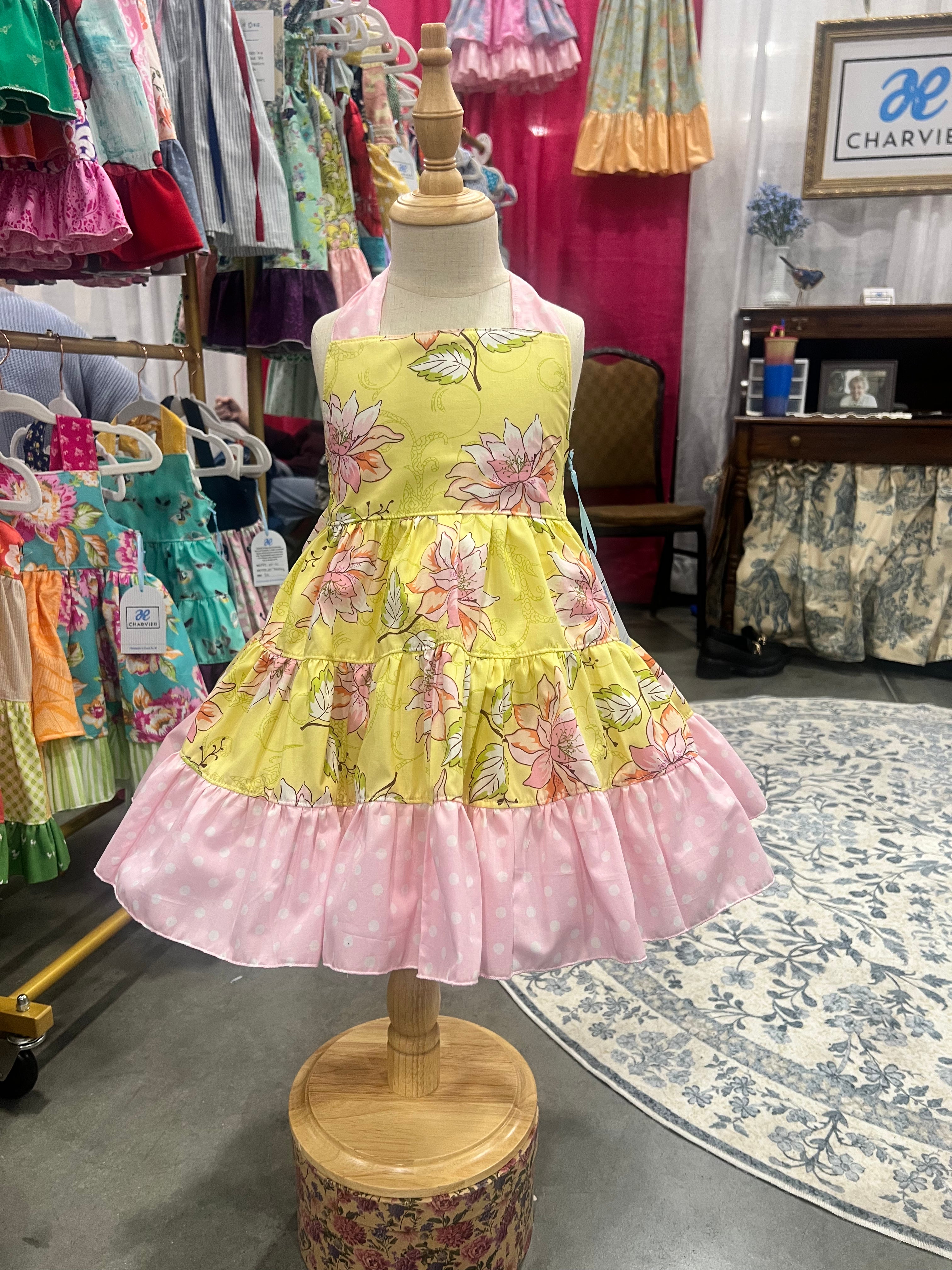 Lola OOAK Botanical Floral & Pink Polka Dot Dress — Size 3T