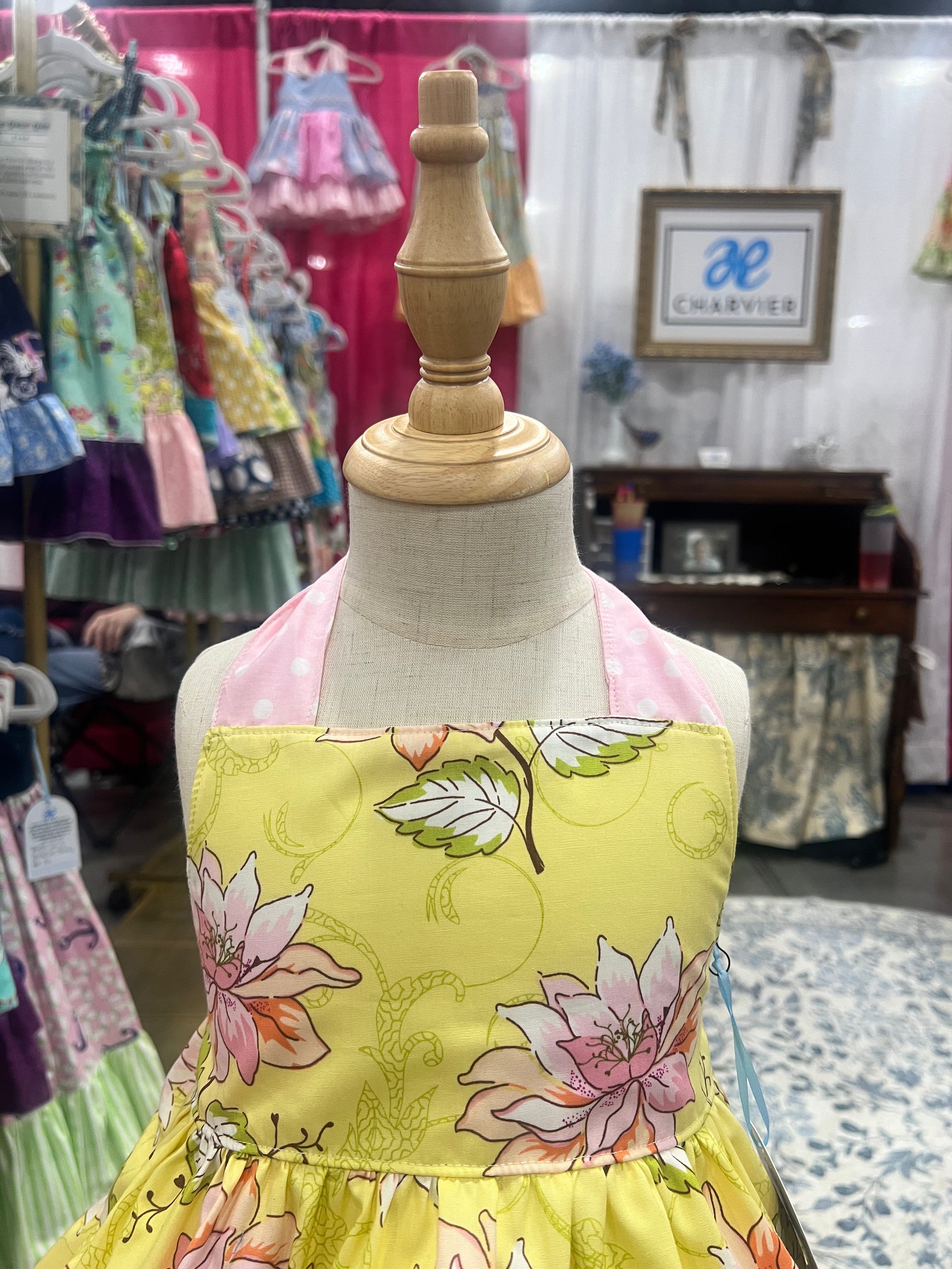 Lola OOAK Botanical Floral & Pink Polka Dot Dress — Size 3T