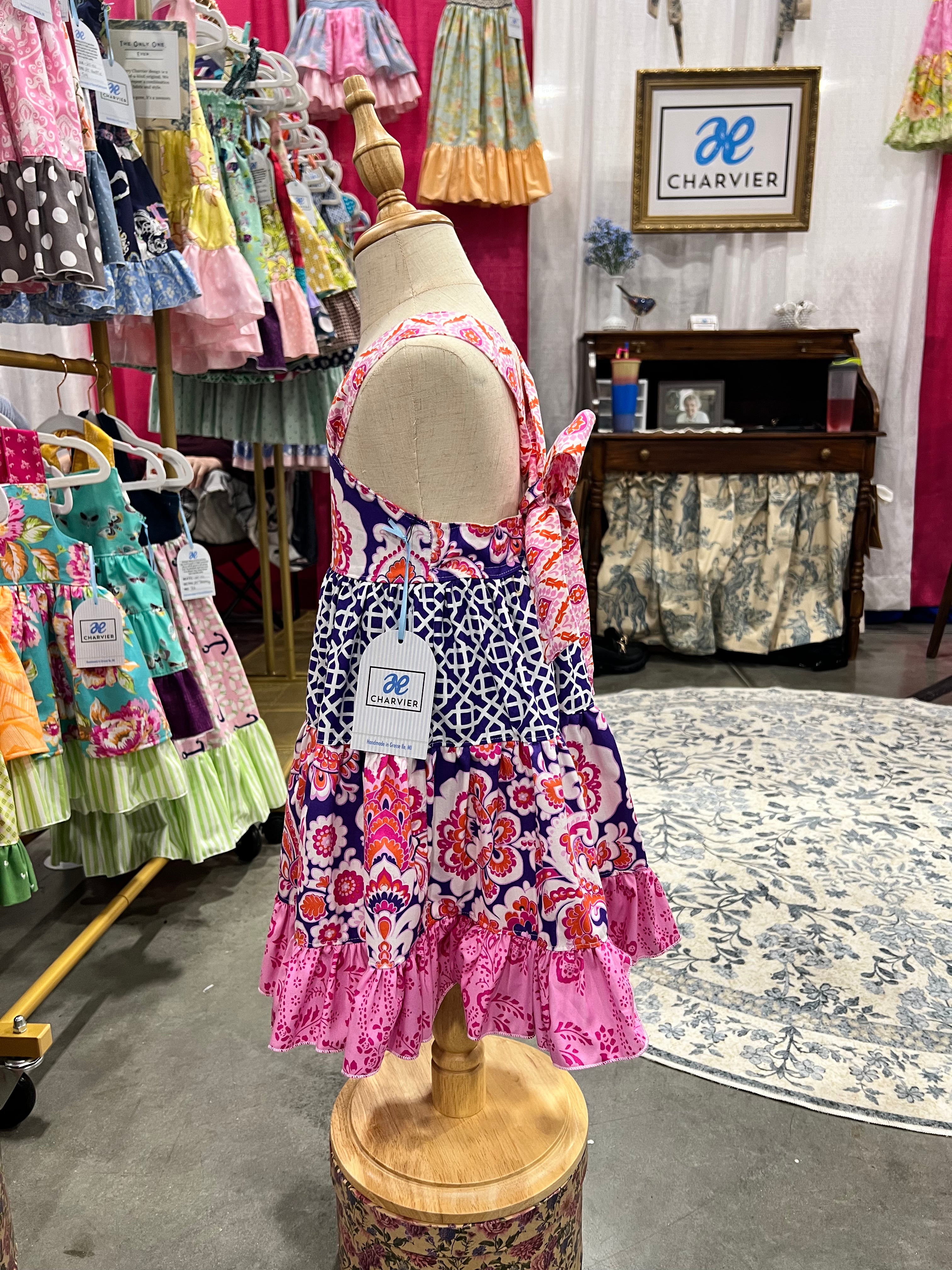 Ginger OOAK Pink & Purple Floral Tiered Dress - 12/18m