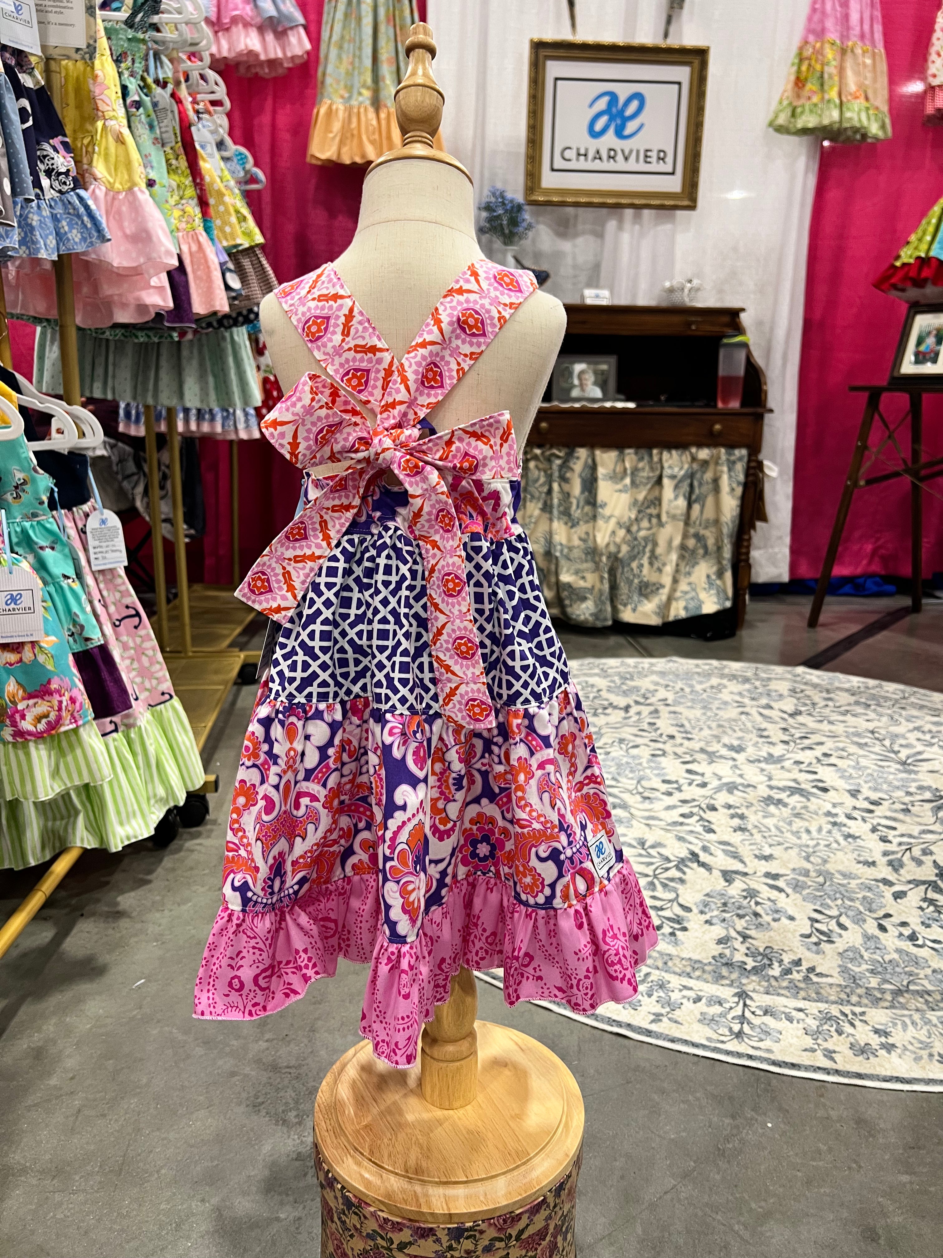 Ginger OOAK Pink & Purple Floral Tiered Dress - 12/18m
