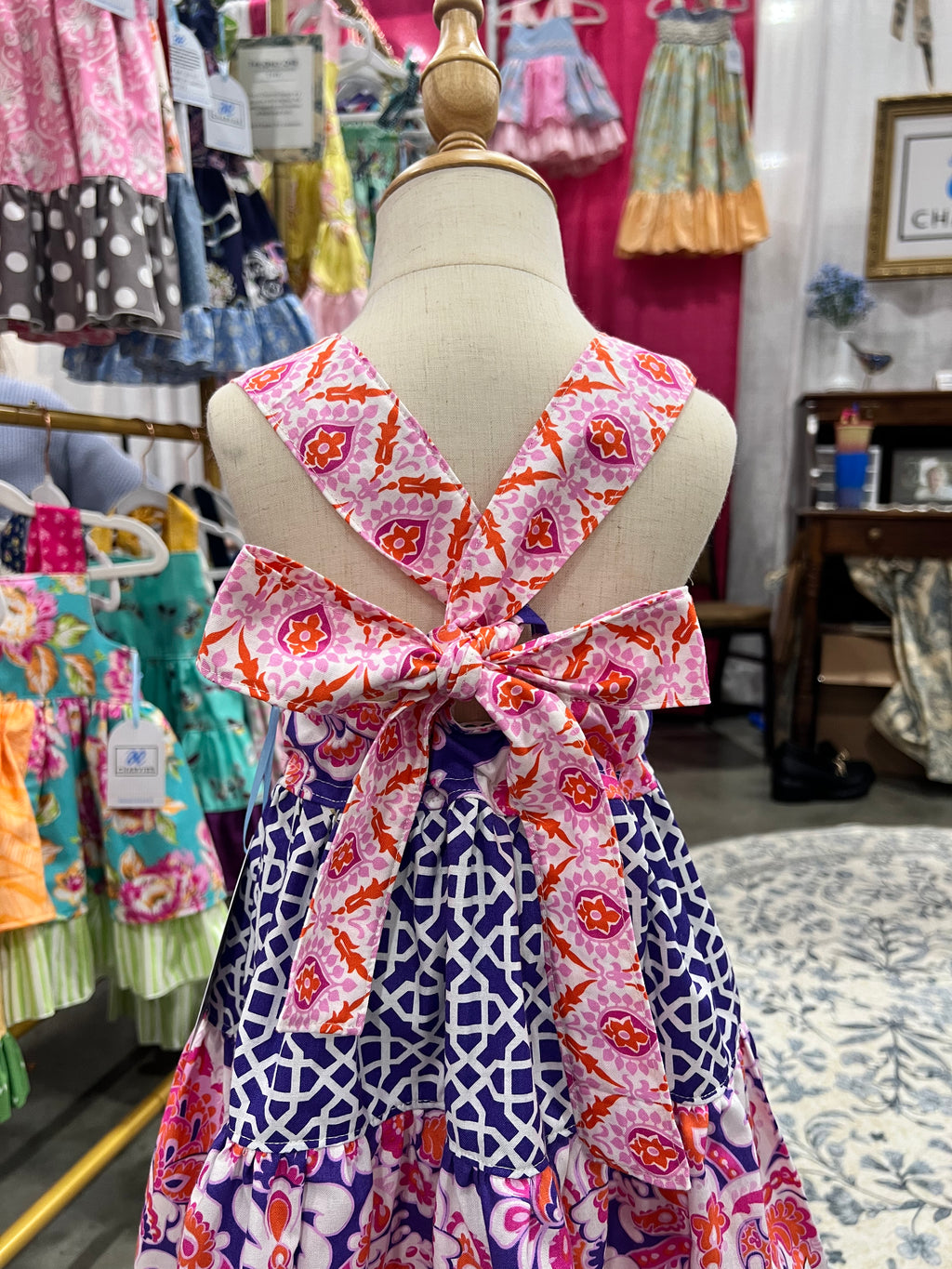 Ginger OOAK Pink & Purple Floral Tiered Dress - 12/18m