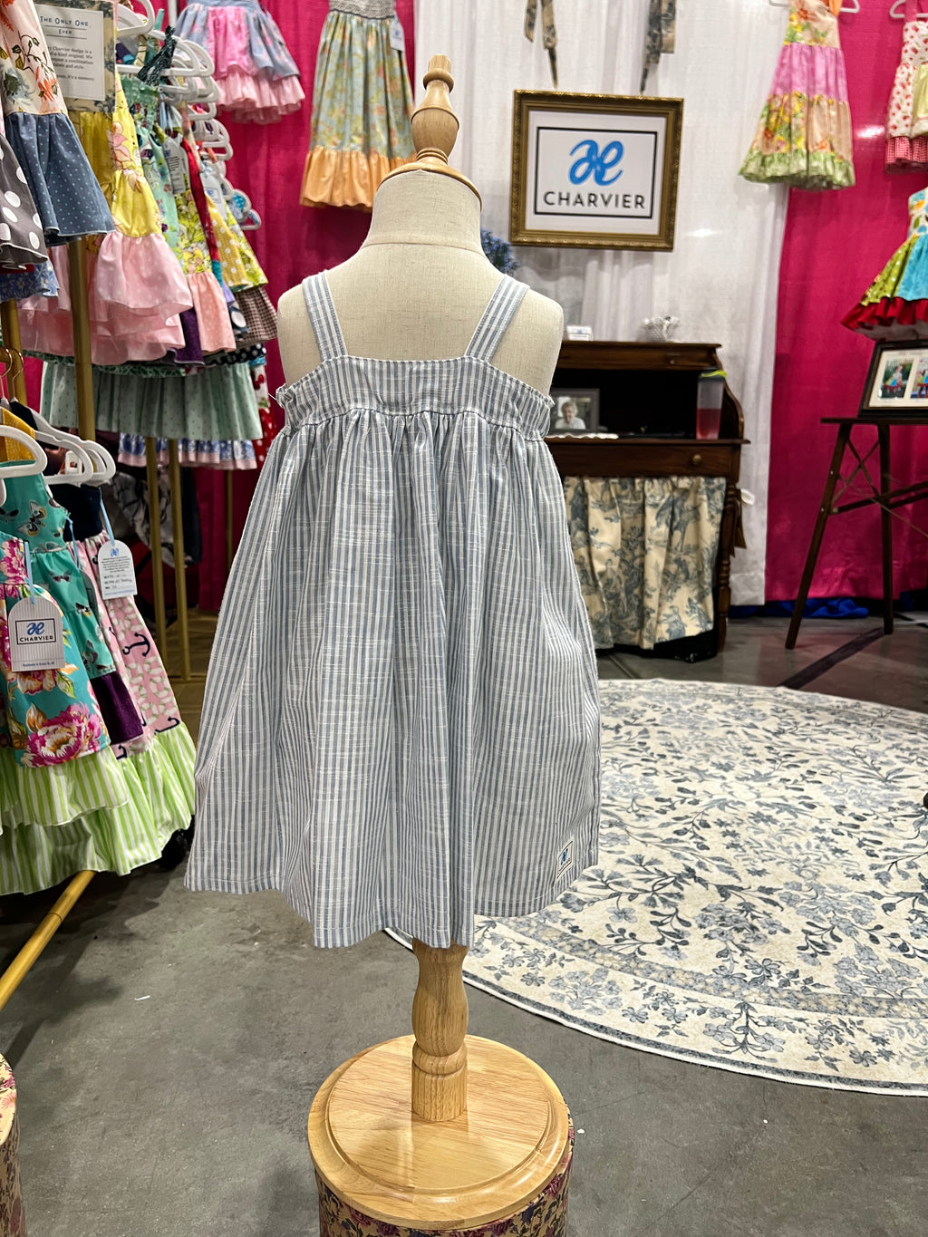 Hattie OOAK Blue Ticking Stripe Heirloom Dress - Size 2T