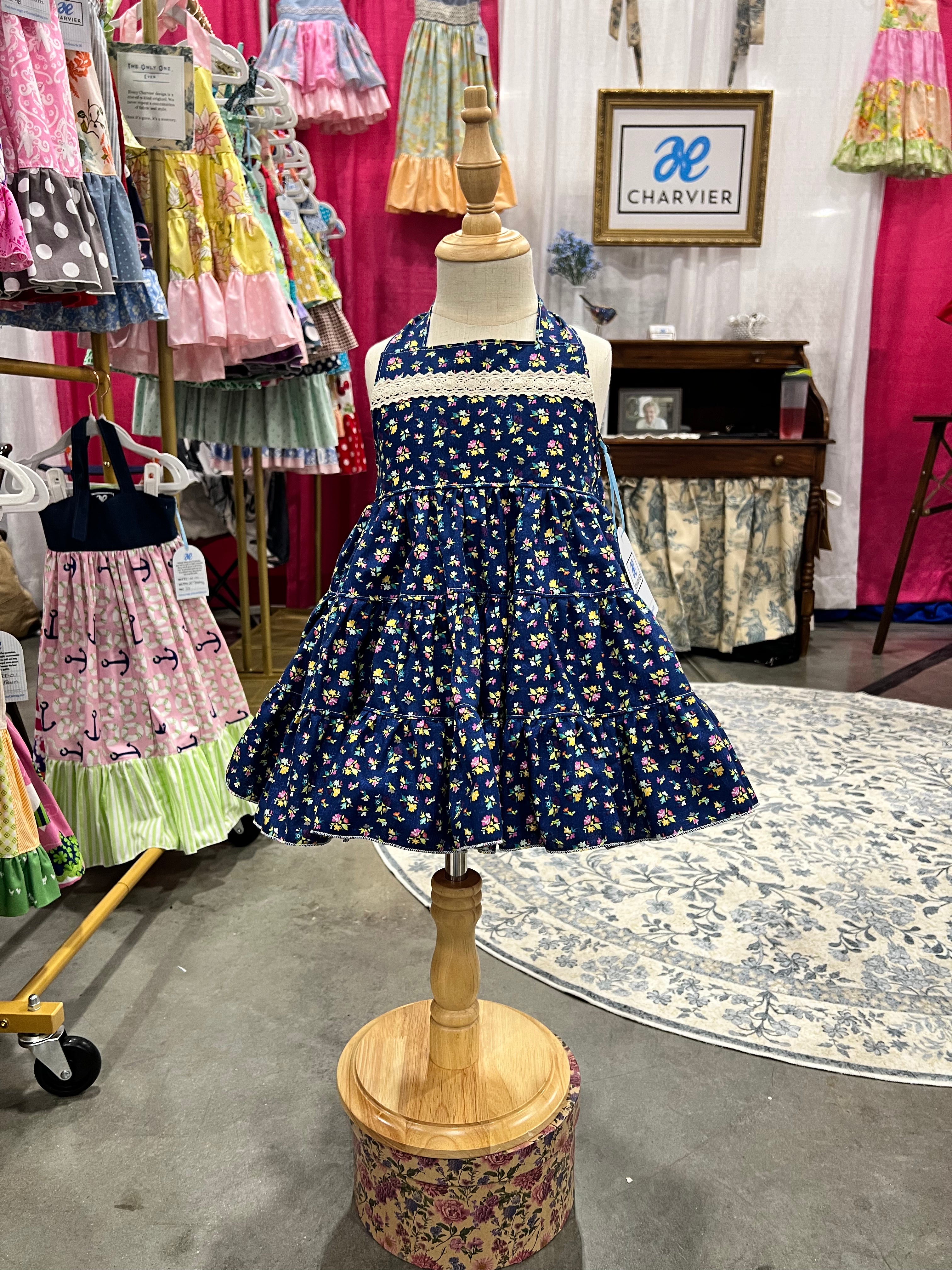 Lola OOAK Vintage Navy Floral Halter Dress - Size 2T