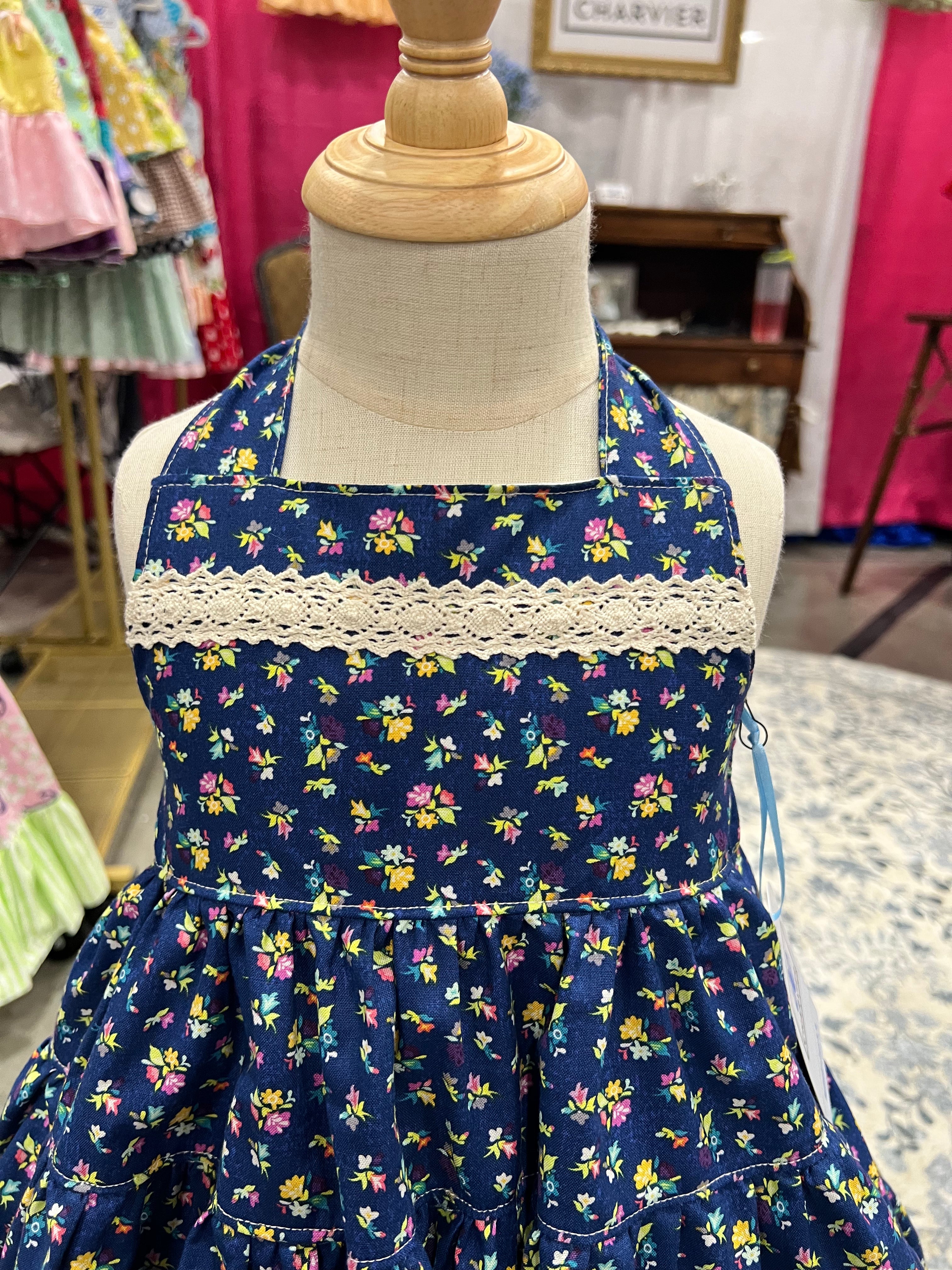 Lola OOAK Vintage Navy Floral Halter Dress - Size 2T