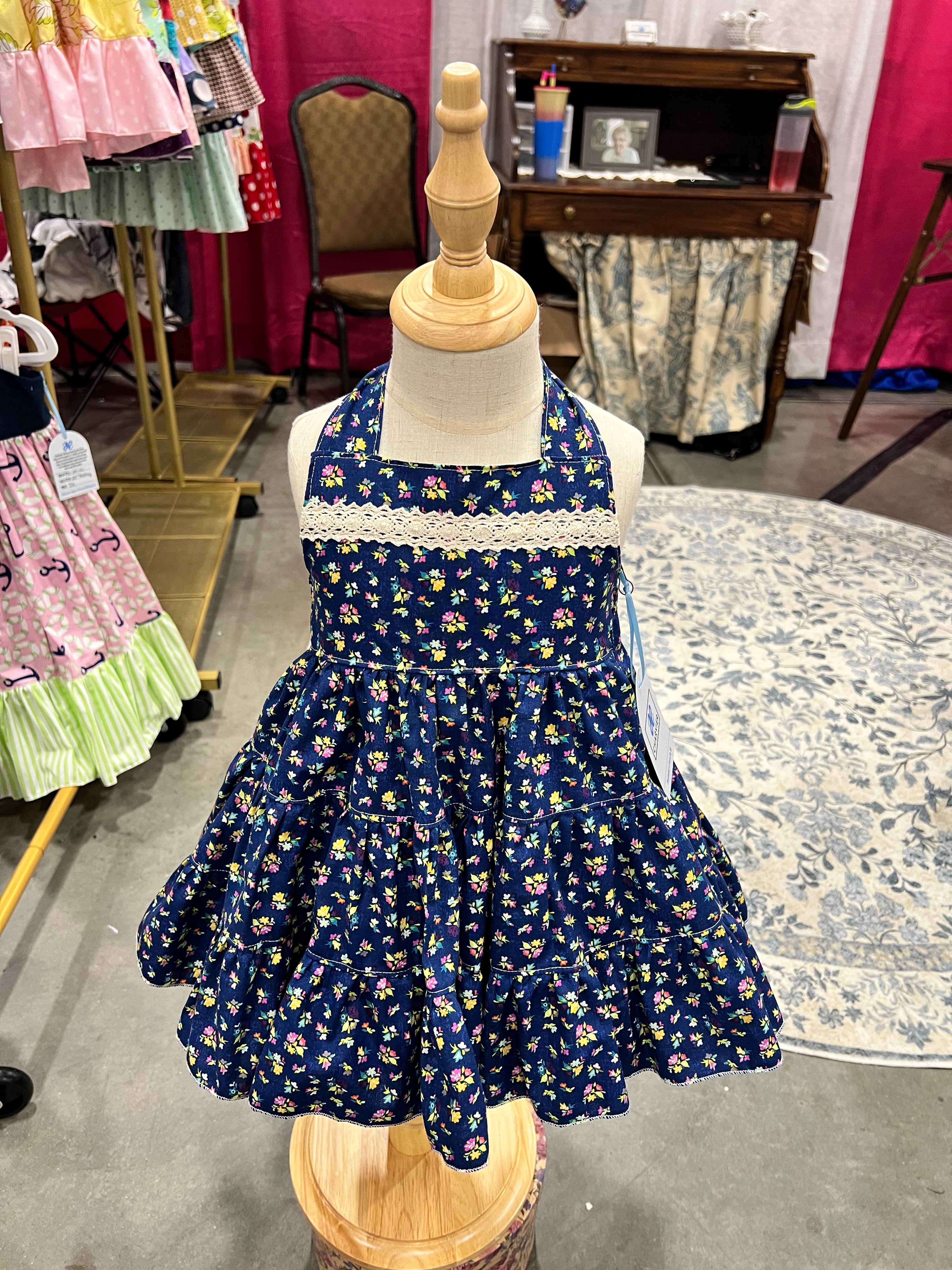 Lola OOAK Vintage Navy Floral Halter Dress - Size 2T