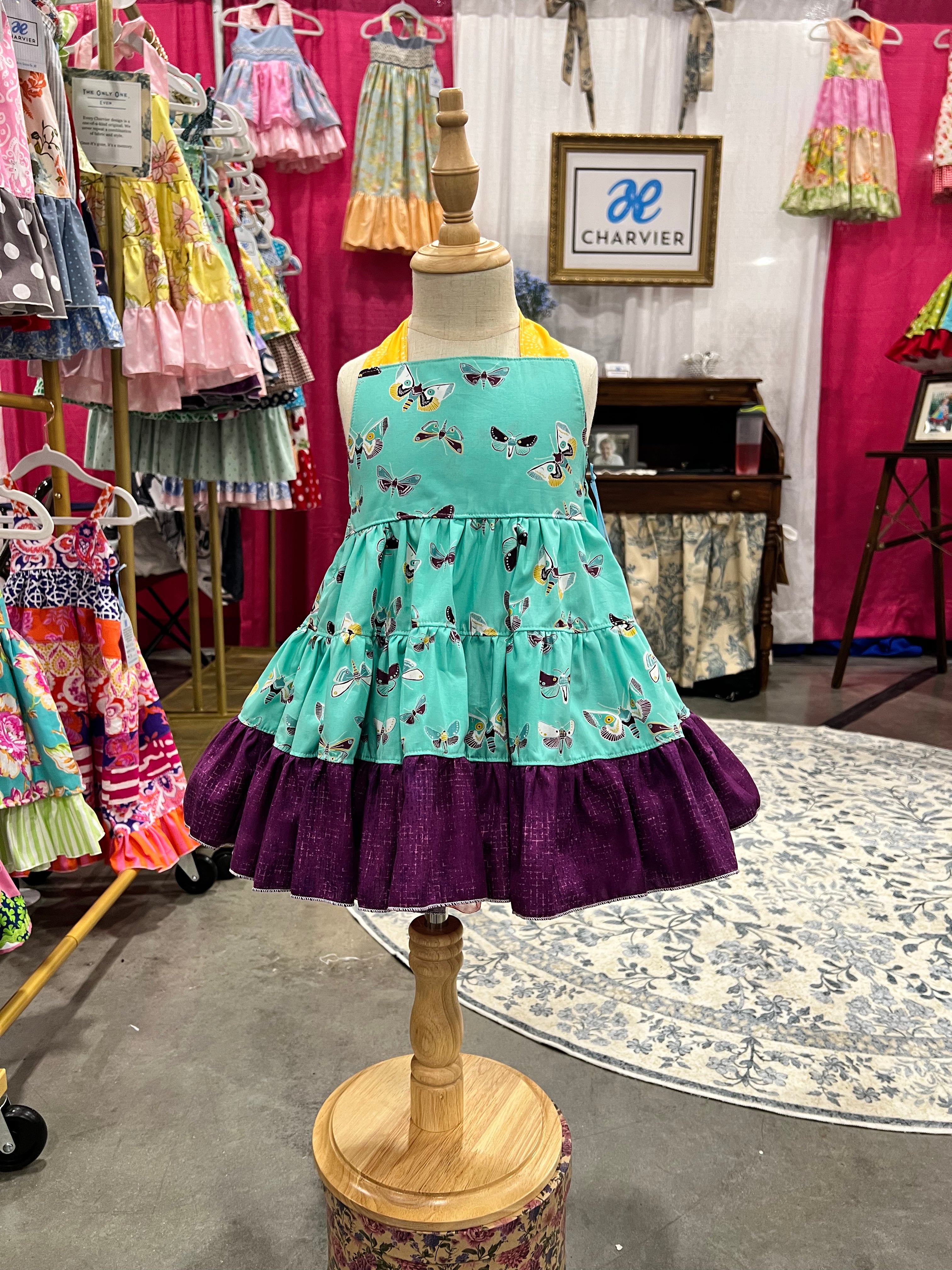 Lola OOAK Aqua & Purple Moth Dress — Size 2T