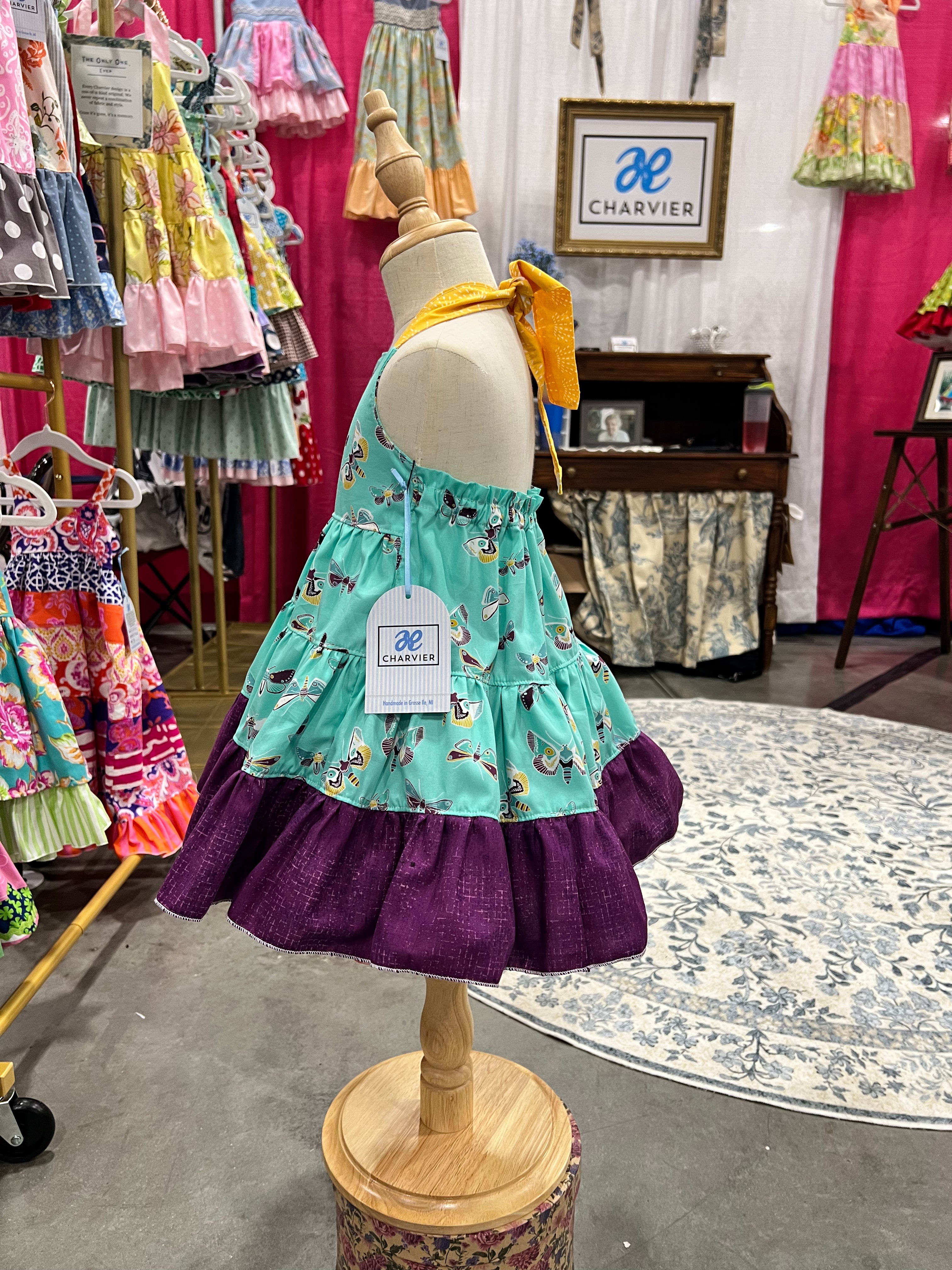 Lola OOAK Aqua & Purple Moth Dress — Size 2T