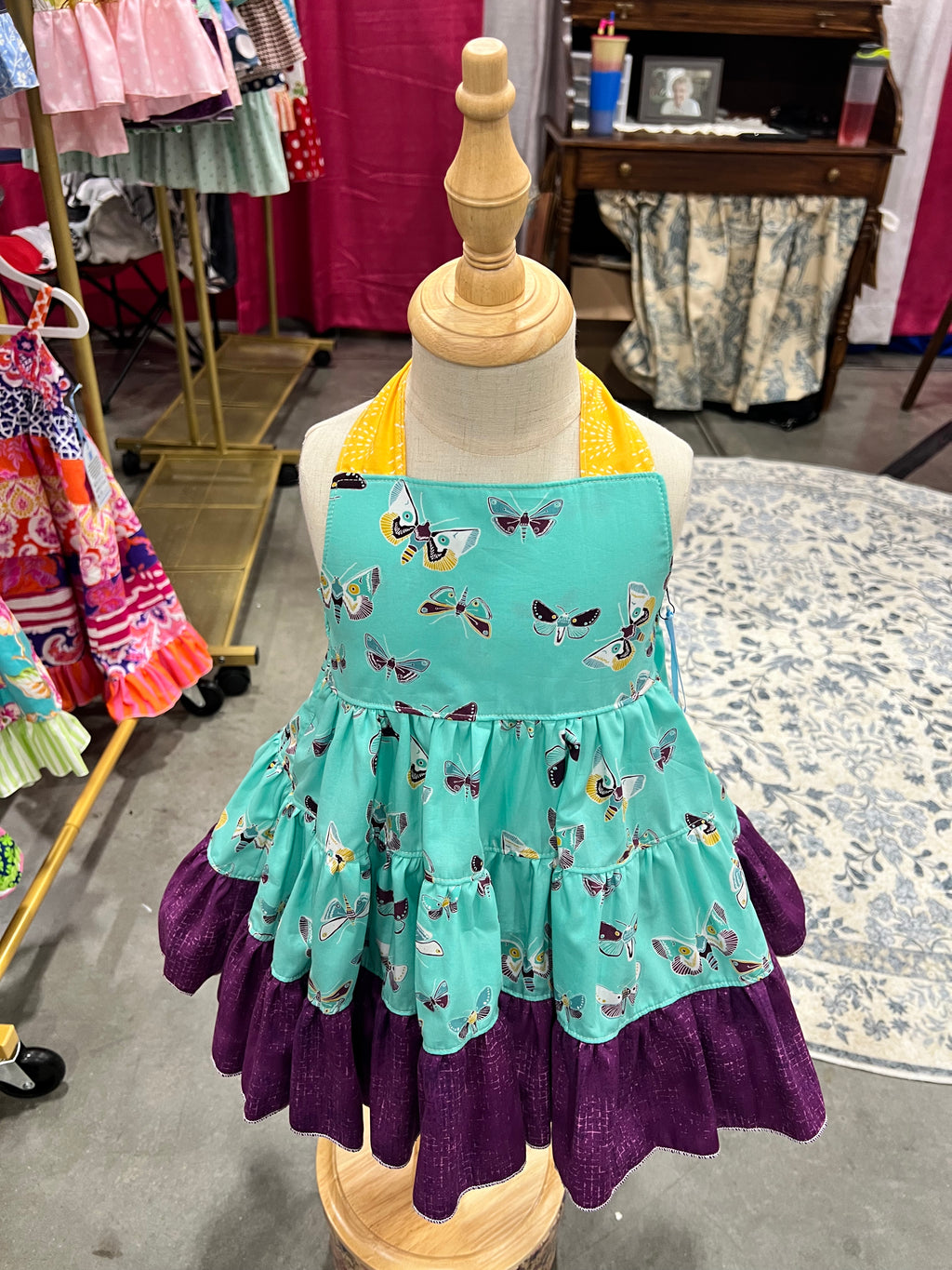 Lola OOAK Aqua & Purple Moth Dress — Size 2T