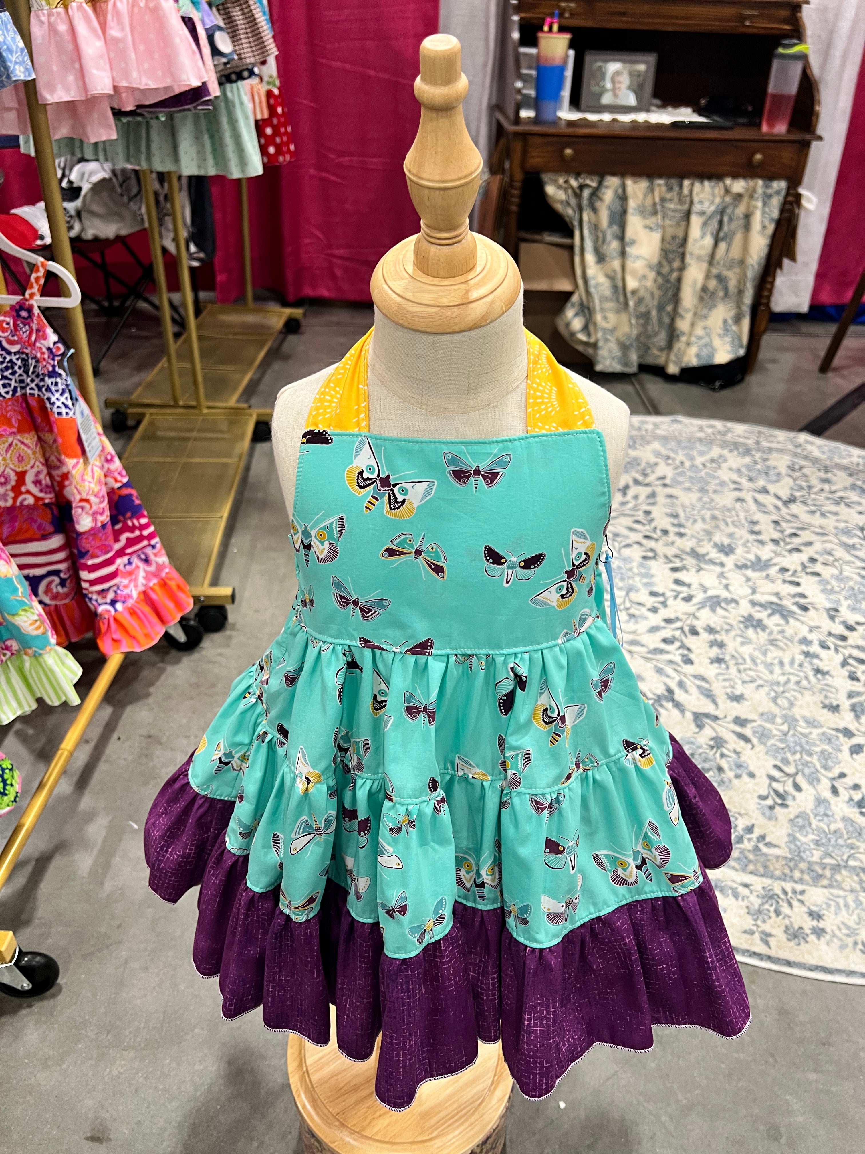 Lola OOAK Aqua & Purple Moth Dress — Size 2T