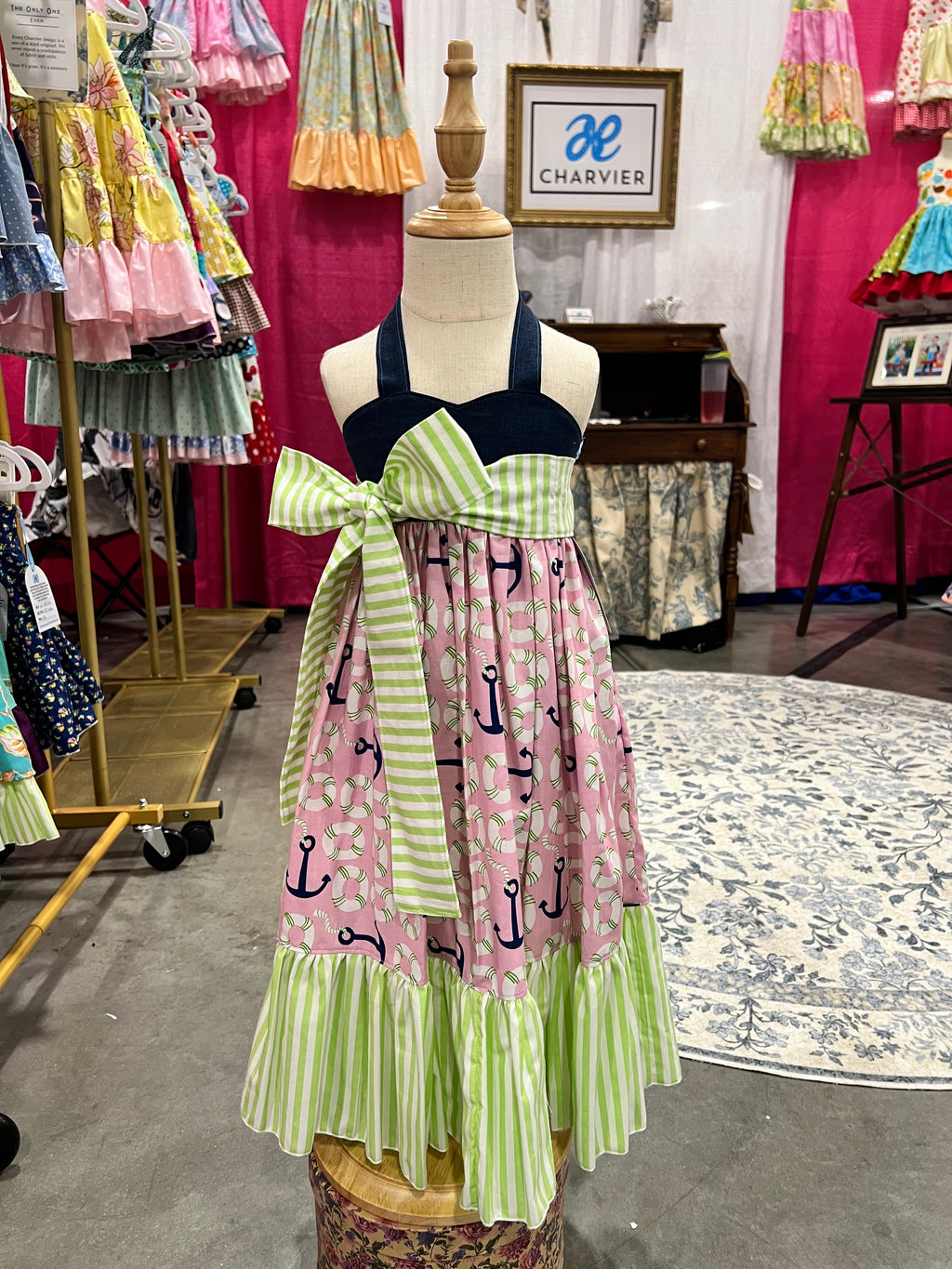Peony OOAK Nautical Anchor & Stripe Maxi Dress — Size 2T