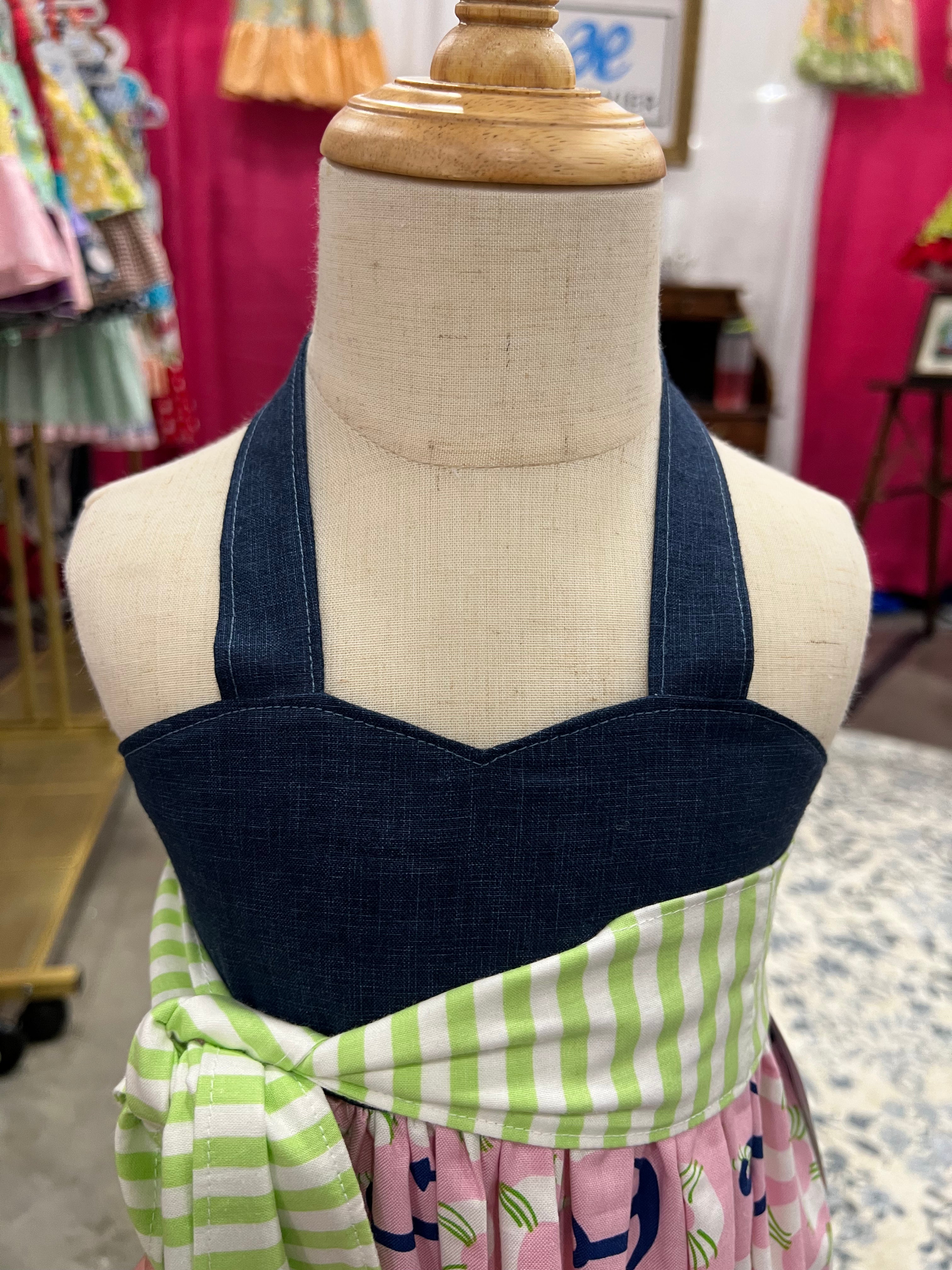 Peony OOAK Nautical Anchor & Stripe Maxi Dress — Size 2T