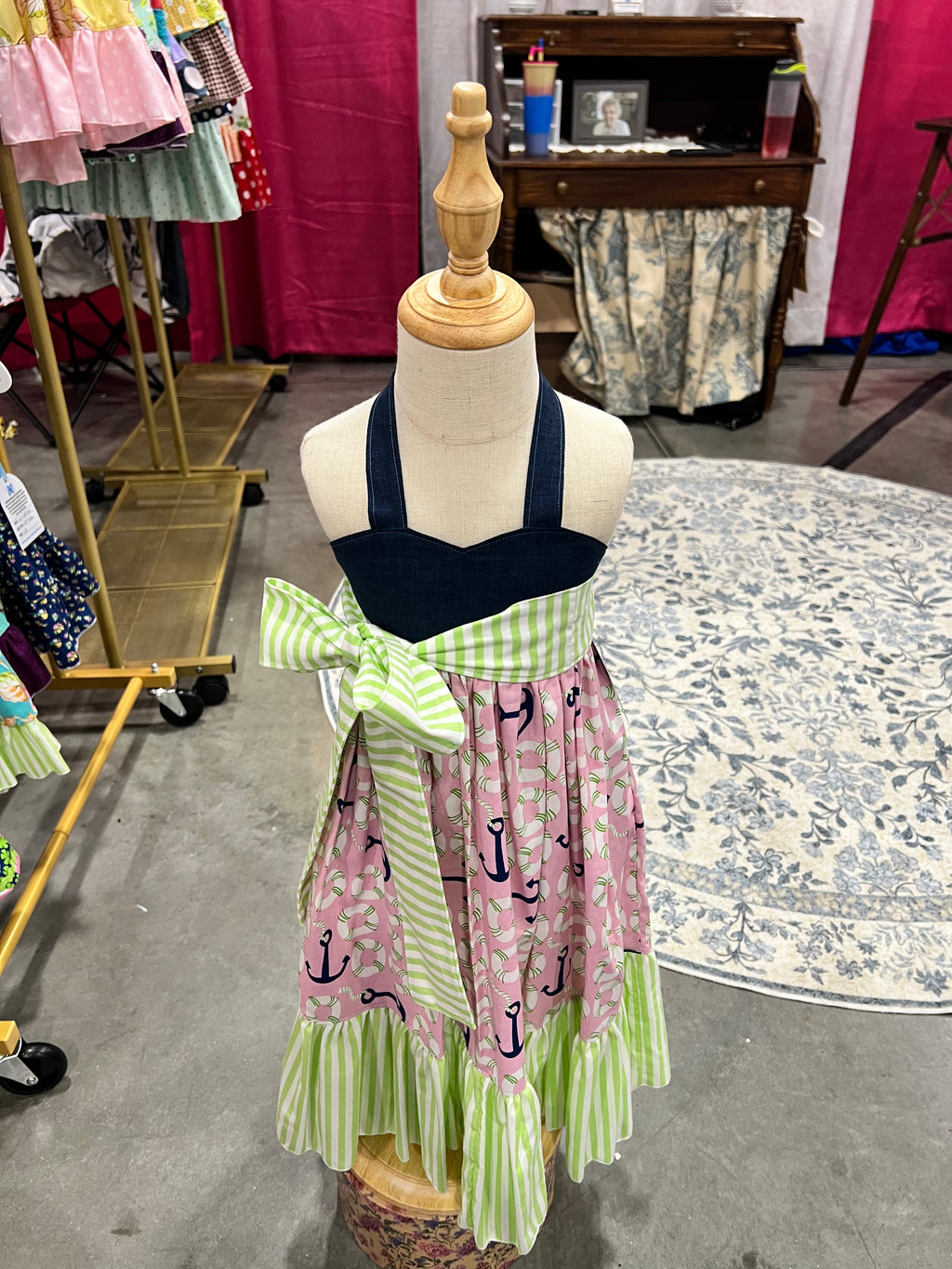 Peony OOAK Nautical Anchor & Stripe Maxi Dress — Size 2T