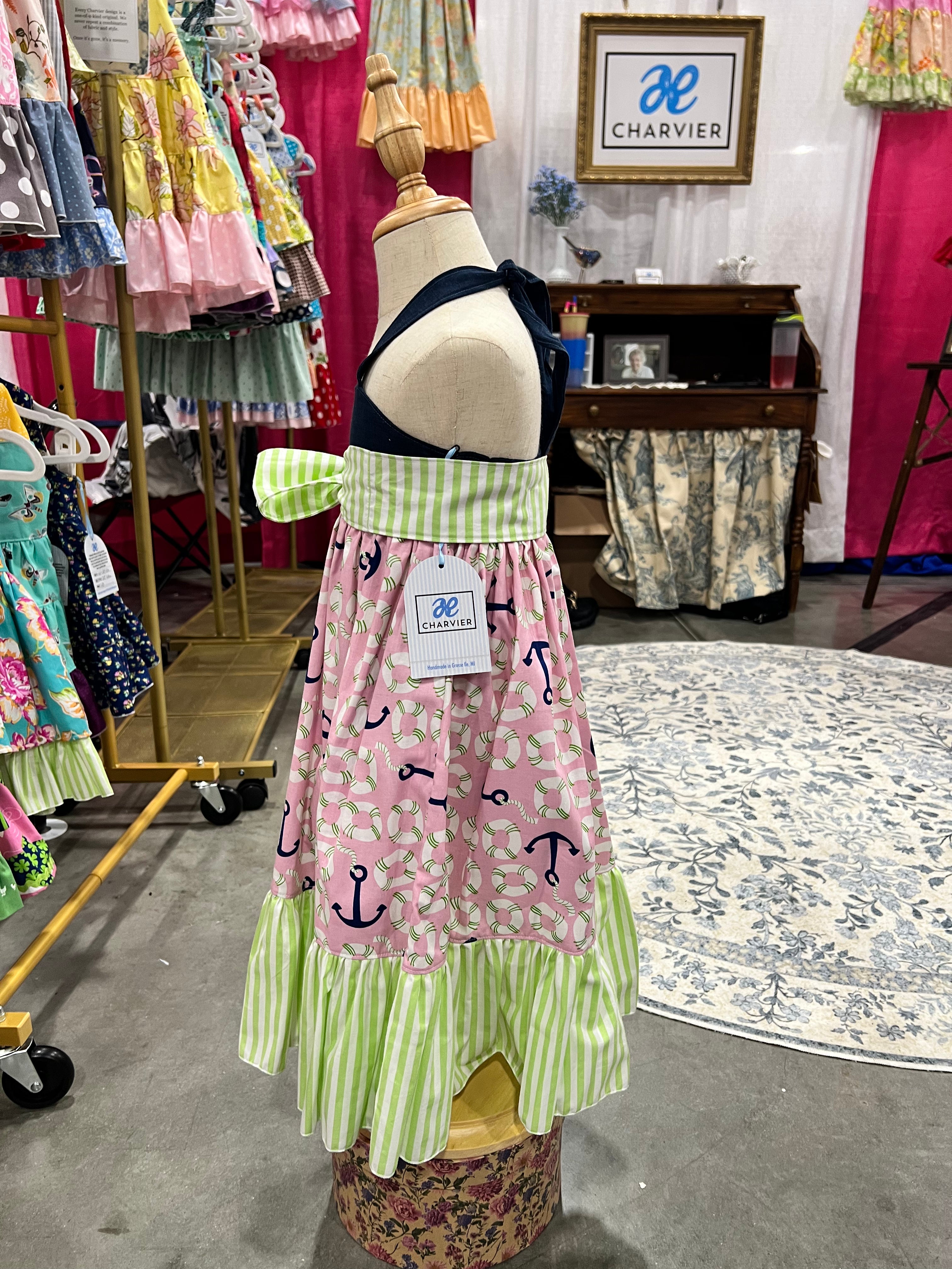 Peony OOAK Nautical Anchor & Stripe Maxi Dress — Size 2T