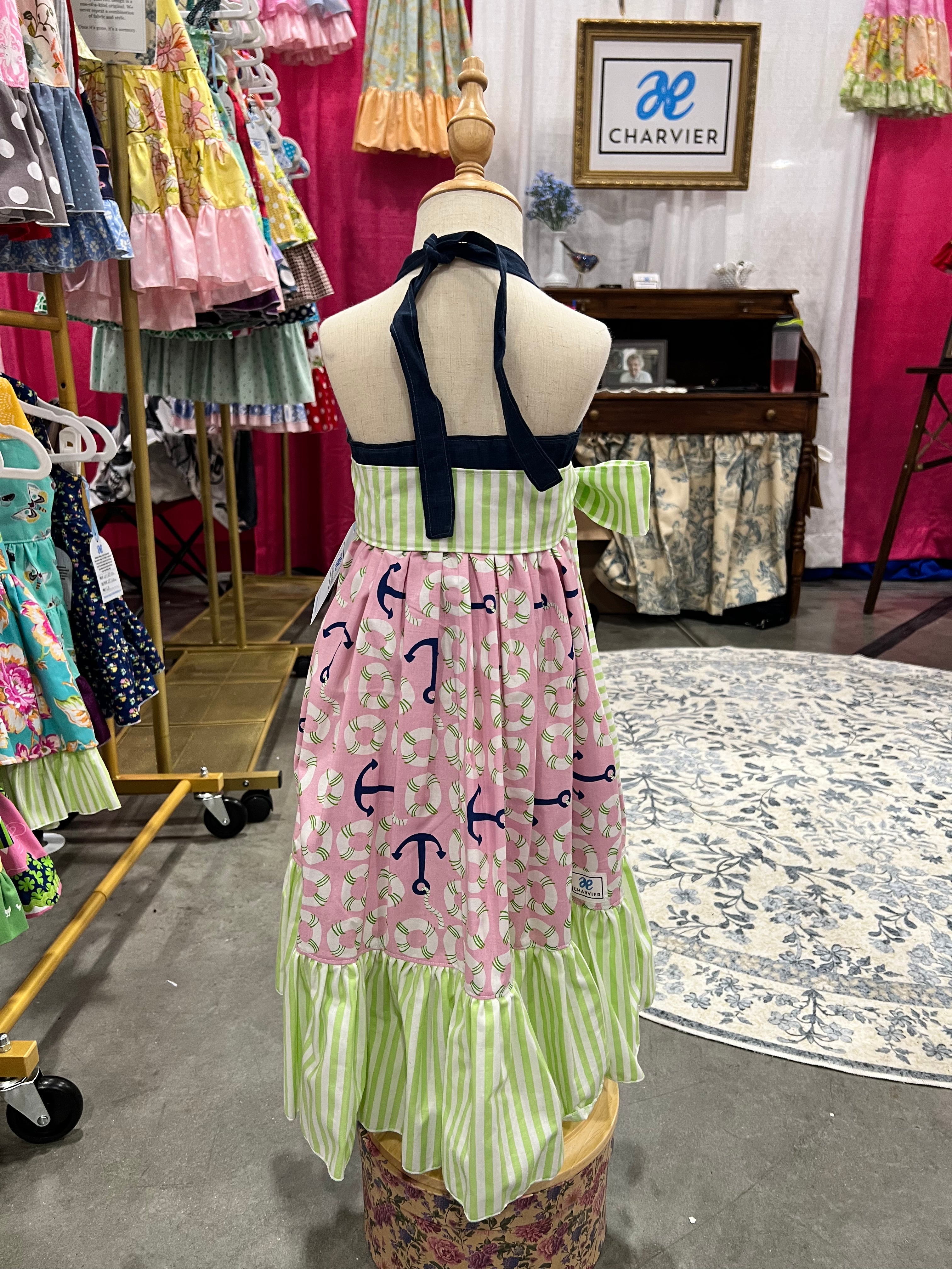 Peony OOAK Nautical Anchor & Stripe Maxi Dress — Size 2T