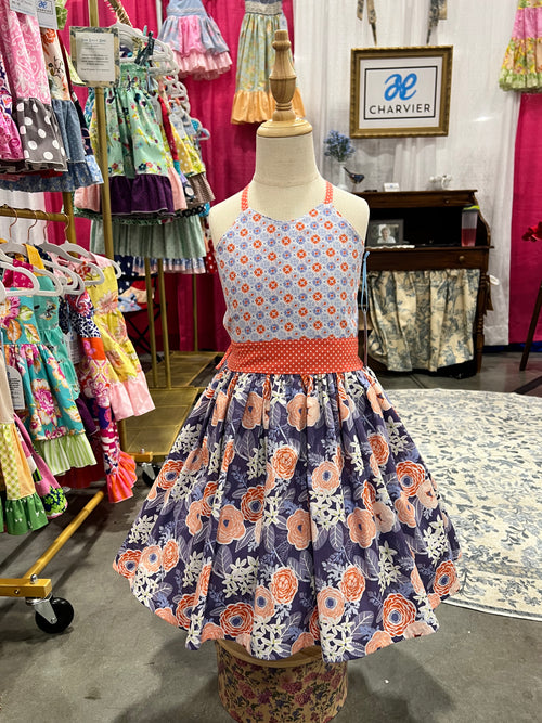 Everlee OOAK Handmade Girls Floral Halter Dress - Size 7