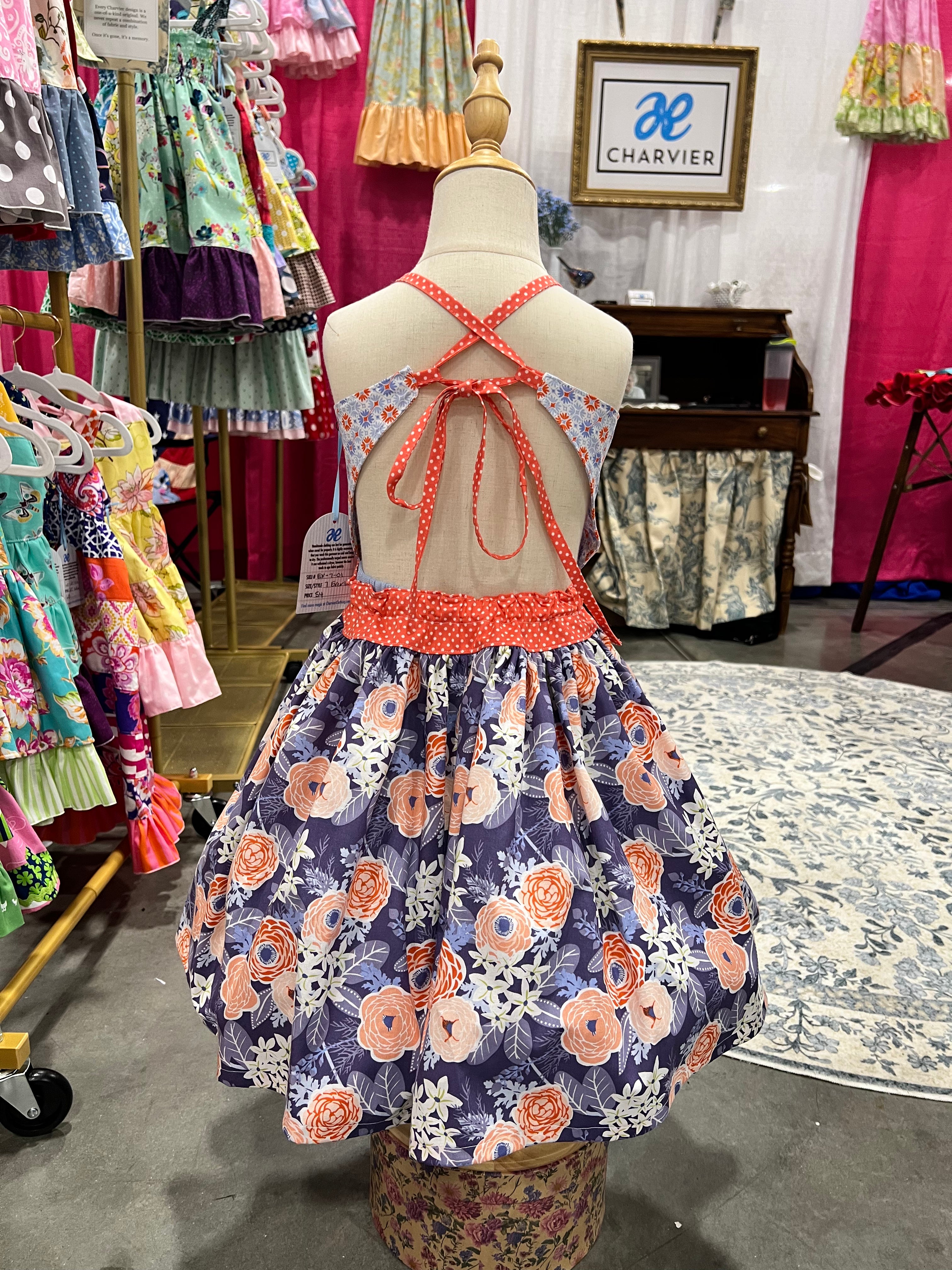 Everlee OOAK Handmade Girls Floral Halter Dress - Size 7