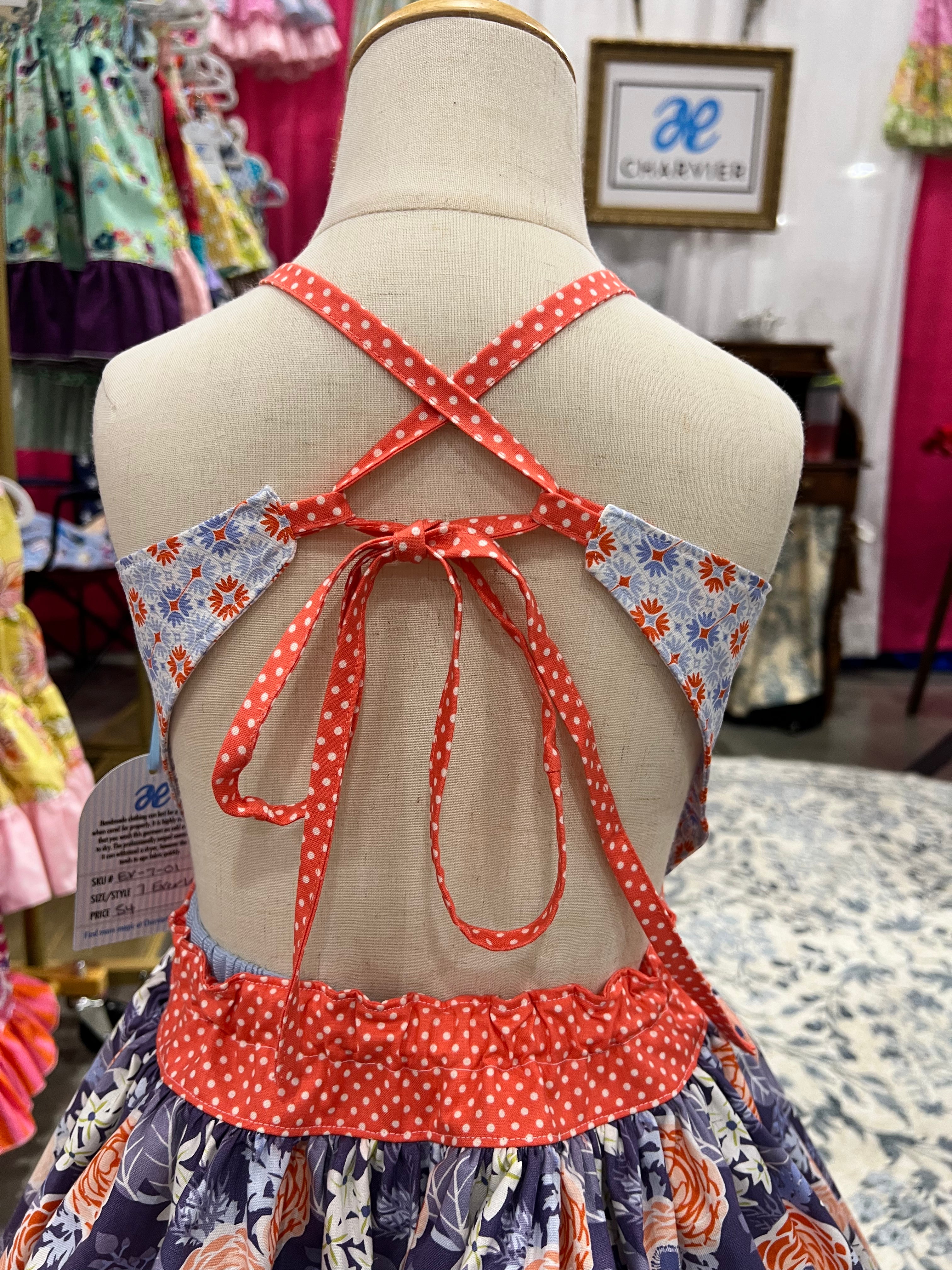 Everlee OOAK Handmade Girls Floral Halter Dress - Size 7