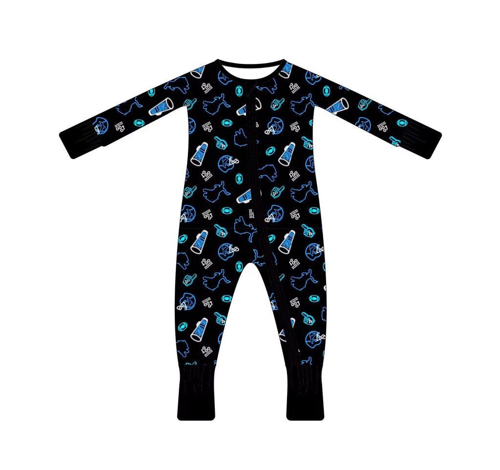 Detroit Lions Neon Lights Pajamas | Bamboo Cotton Zipper PJs | Sizes NB to 2T