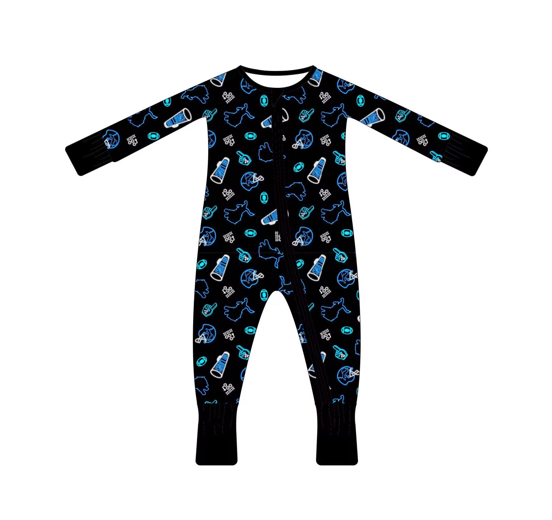 Detroit Lions Neon Lights Pajamas | Bamboo Cotton Zipper PJs | Sizes NB to 2T